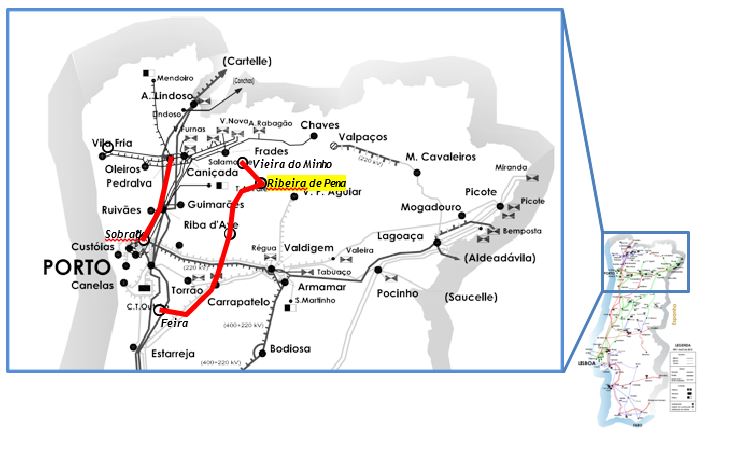 Mapa do projeto RES no norte de Portugal